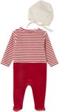 Envie de fraise Kerstpyjama en muts baby fluweel/velours rood gestreept maat 80