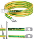 EBROM Aardingskabel 3 m H07V-K 16 mm² groen/geel aardgeleider - lengte 3 m + ringkabelschoenen M8 (8 mm) en M10 (10 mm) - Made in Germany - 16 mm² geschikt voor kruisers