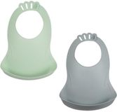 THERMOBABY Set van 2 Bibou slabbetjes - Celadon groen - Grijs bedeltje
