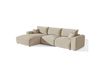 Canapé d'angle gauche convertible avec coffre 5 places en tissu tramé doux beige