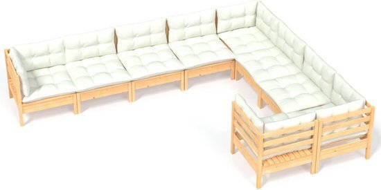 vidaXL 9-delige Loungeset met crèmekleurige kussens grenenhout