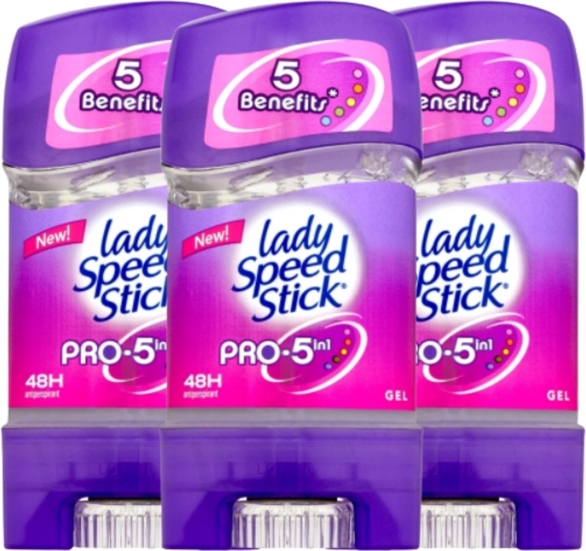 Lady Speed Stick Pro 5 in 1 Anti-Transpirant Deodorant Gel Stick - Biedt tot 48 uur Bescherming tegen Zweet en Hydrateert de Huid - 3 X 65g - Voordeelverpakking