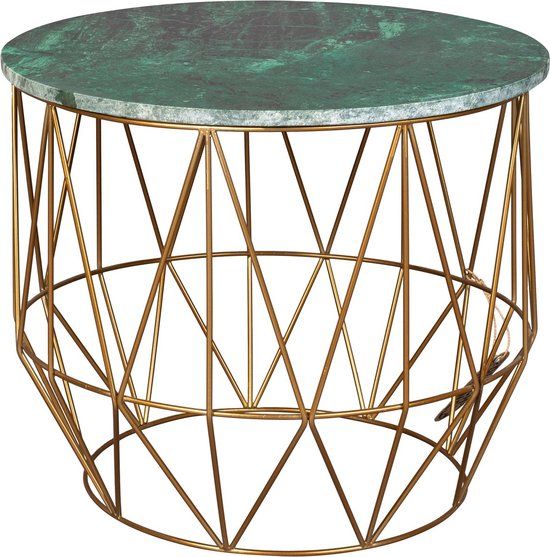 Dutchbone Boss Bijzettafel Rond 51 cm Marmer Groen/ Goud