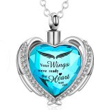 Merkloos / Sans marque Mini Urn - Blauw - Messing - 2.8 x 2.8 x 2.8 cm - Met Ketting - Engel
