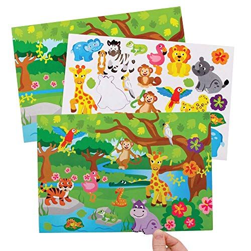 Baker Ross Jungle Animals Stickers Scenes - Pack of 5
