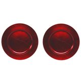Merkloos / Sans marque Rood glimmend 2x Ronde diner onderborden 33 cm