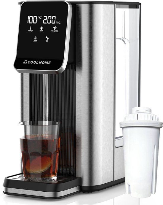 CoolHome Heetwaterdispenser met Filter - 2,5L | 45–100°C - RVS - Zwart