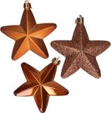 Decoris Kaemingk B.V. 6x stuks kerstornamenten kunststof sterren kerstballen bruin 7 cm