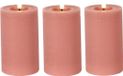 Countryfield Lyon LED kaars/stompkaars - 3x - roze - D7,5 x H12,5 cm - timer