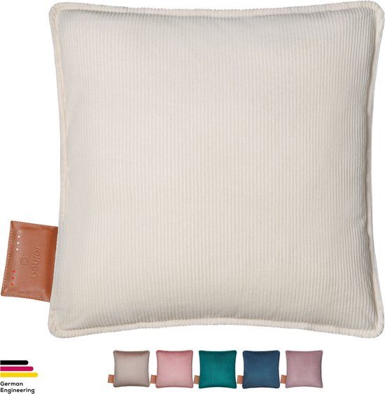 Beurer Warmtekussen - Heaty Corduroy Cashmere Creme - Draadloos Warmtekussen - Elektrisch - Oplaadbaar - 45x45 cm - Wasbare hoes – 3 Jaar Garantie