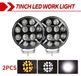 Lampes de travail LED pour voitures - Lampes tout-terrain - Set de 2 - Diamètre 17,8 cm - Fonction stroboscopique - Faisceau combiné - 6500 K - IP68