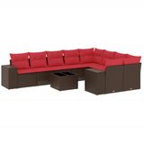 vidaXL 10-delige tuinbankset met kussens, bruin, polyrotan