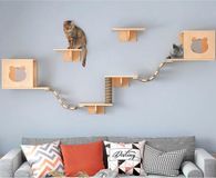 Ibenzoa® Klimwandmeubel voor katten met veelzijdige houten accessoires voor klimmen en rusten