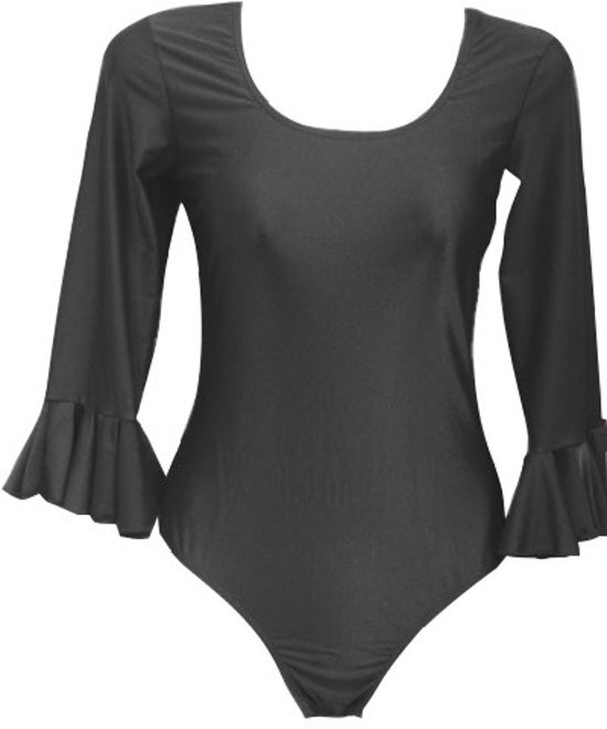 Spaansejurk NL Flamenco body dames zwart - met 3/4 mouw - maat L