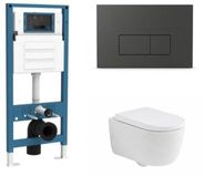 QeramiQ Dely Swirl Toiletset - inbouwreservoir Qeramiq Flush - 35mm zitting - kunststof mat antraciete bedieningsplaat - rechthoekige knoppen - mat wit