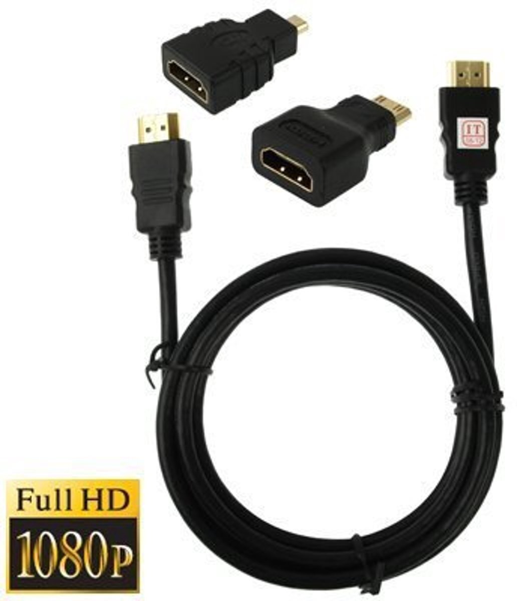 TrendParts HDMI kabel 1 5 meter met adapters MICRO en MINI HDMI universeel cable