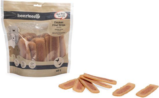Beeztees Kipfilet Strips met eend - Hondensnack - beloningssnack - Voordeelverpakking - 900 gr