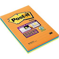 Post-it Super Sticky Notes 101 x 152 mm geruit diverse neonkleuren 3 stuks 45 vellen