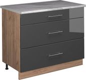 Vicco Keukenonderkast Fame-Line, Antraciet Hoogglans/Goudkleurig Eiken, 100 cm, WB Marmer