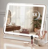 OMNIEXA Hollywood Spiegel 40x30cm Compact – Vierzijdige LED Strip – 3 Lichtkleuren – Dimbaar – Roteerbaar – Auto-off – Make Up Spiegel – Visagie Spiegel – Vanity – Wit