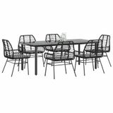 vidaXL 7-delige tuinset met kussens, zwart, polyrotan, glas