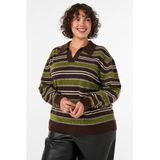 Zizzi Plus Size gebreide gestreepte trui met wol - groen