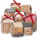 oCreon DIY Adventskalender om te Vullen, 24 Adventskalender Huisjes met Cijferstickers, Linten, Labels