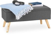 Merkloos Relaxdays Opbergbank, gevoerd, houten poten, kist met stoffen bekleding, 39,5 x 79,5 x 39 cm, grijs, 1 stuk