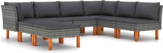 vidaXL 8-delige loungeset met kussens poly rattan grijs