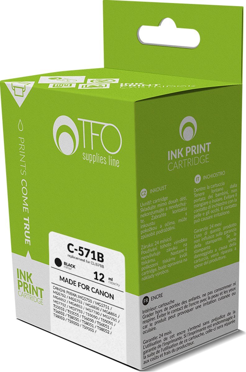 TELFORCEONE Canon Inkt/Toner cartridge C-571B - Vervangt CLI571B - Zwart - Geschikt voor Canon PIXMA MG5750, Canon PIXMA MG5751, Canon PIXMA MG5752, Canon PIXMA MG5753, Canon PIXMA MG6850, Canon PIXMA MG6851, Canon PIXMA MG6852, Canon PIXMA MG6853