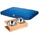 Hearts&Homies Set met blauw kussen en dubbele V-bak voor huisdieren