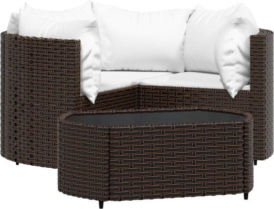 vidaXL 4-delige Loungeset met kussens poly rattan bruin