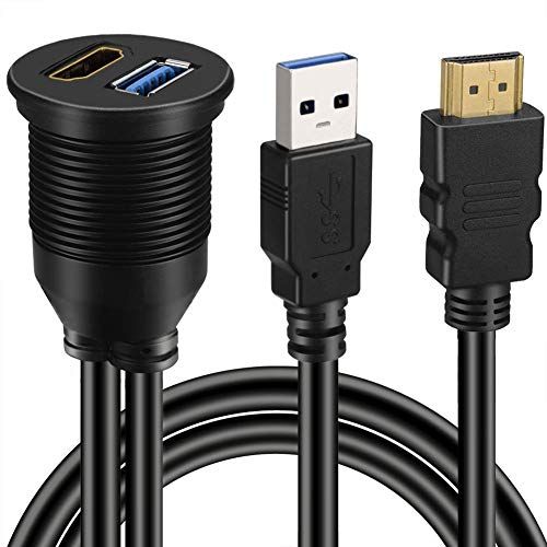 Bolongking USB 3.0 & HDMI naar HDMI + USB3.0 AUX Extension Dash Panel Waterdichte Auto Flush Mount Kabel - 3ft
