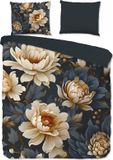 Pure dekbedovertrek bloemen - Lits jumeaux 240x200/220 cm - Antraciet - Microvezel