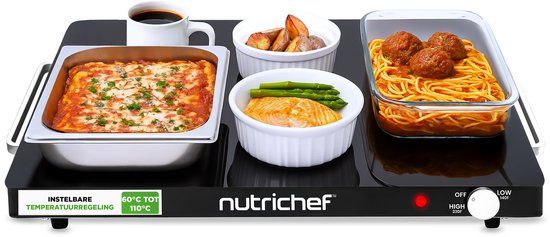 NutriChef Elektrische Warmhoudplaat - Glazen Oppervlak - Instelbare Temperatuur - Zwart
