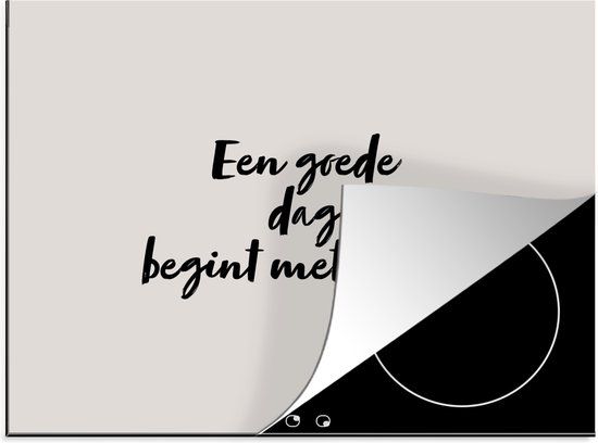 KitchenYeah® Inductie beschermer 59x52 cm - Een goede dag begint met koffie - Quotes - Inductie kookplaat accessoire
