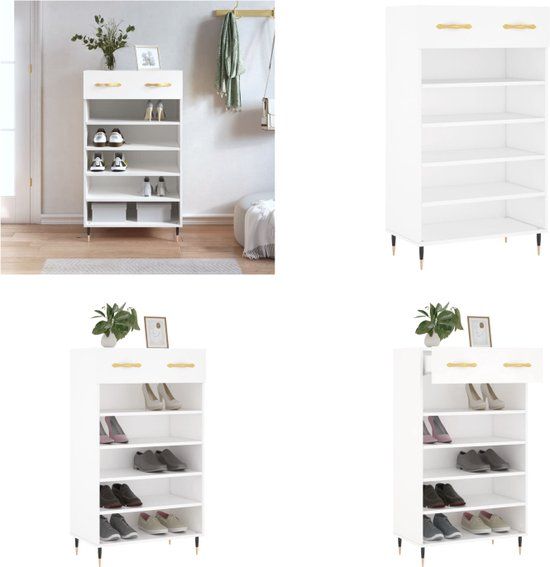 vidaXL Schoenenkast - 60x35x105 cm - Bewerkt Hout - Wit