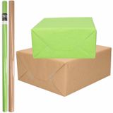 Bellatio Decorations 4x Rollen kraft inpakpapier bruin/groen 200 x 70 cm