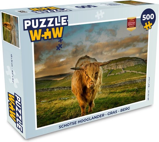 MuchoWow Puzzel Schotse Hooglander - Gras - Berg - Legpuzzel - Puzzel 500 stukjes