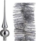 Bellatio Decorations Kaemingk B.V. Kerstboomversiering set zilveren piek en 3x folieslingers set - Kerstboomversiering zilver