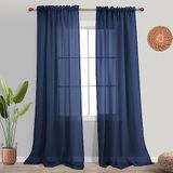 Koufall Marineblauwe gordijnen 274 cm lang voor woonkamerraam - extra lange semi-transparante gordijnen met lichtfilterstangzak voor terras, slaapkamer, set van 2