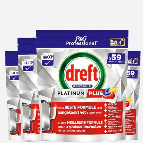 Dreft Platinum Plus Lemon All-in-1 Vaatwastabletten - 236 tabs - Voordeelverpakking