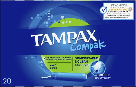 Tampax Compak Super Tampons - 20 stuks - Met inbrenghuls - Absorptieniveau: Super