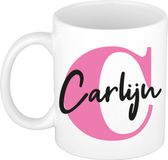 Bellatio Decorations Naam mok Carlijn - roze - wit - keramiek - 300 ml