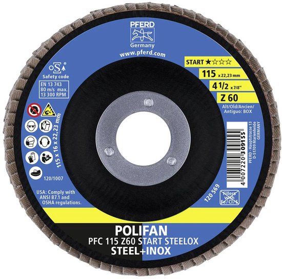 PFERD TOOLS 69300937 PFC 115 Z 60 START STEELOX Lamellenschijf Diameter 115 mm Boordiameter 22.23 mm Korrelgrootte (num) 40 10 stuk(s)