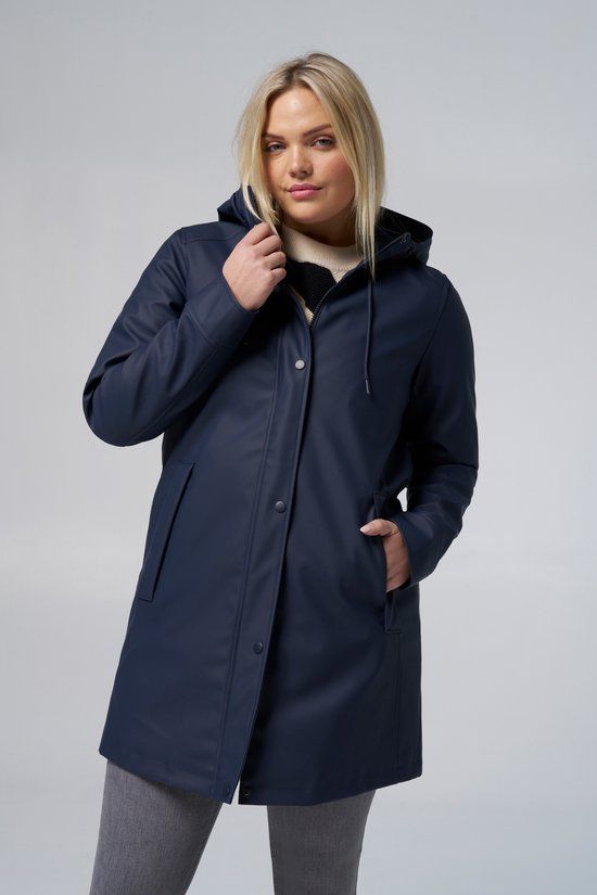 MS Mode Regenjas met capuchon, Lange mouw, Steekzakken, Rits, Navy blauw, Maat 40