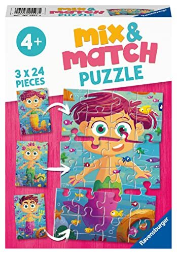 Ravensburger Verlag GmbH Ravensburger Kinderpuzzle - Meerjungfrauen und Seeungeheuer - 3x24 Teile Mix&Match Puzzle für Kinder ab 4 Jahre