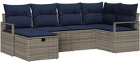vidaXL Bankstel met kussen Grijs/Marineblauw polyrattan