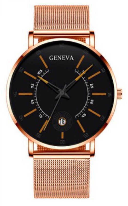 Hidzo Geneva Horloge - Ø 40 mm - Rose-Goud/Oranje - Staal - Heren