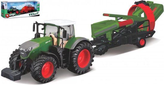 Bburago Fendt 1050 VARIO + CULTIVATOR - Groen/Rood - Schaalmodel 10 CM
